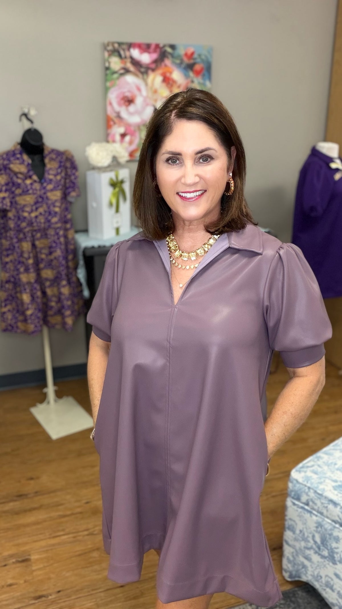 Faux Leather Mini Swing Dress
