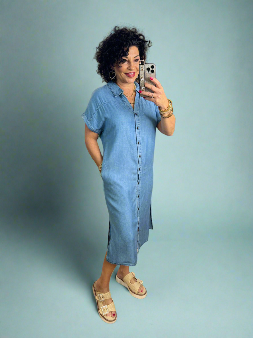 Denim Short Sleeve Button Dress I