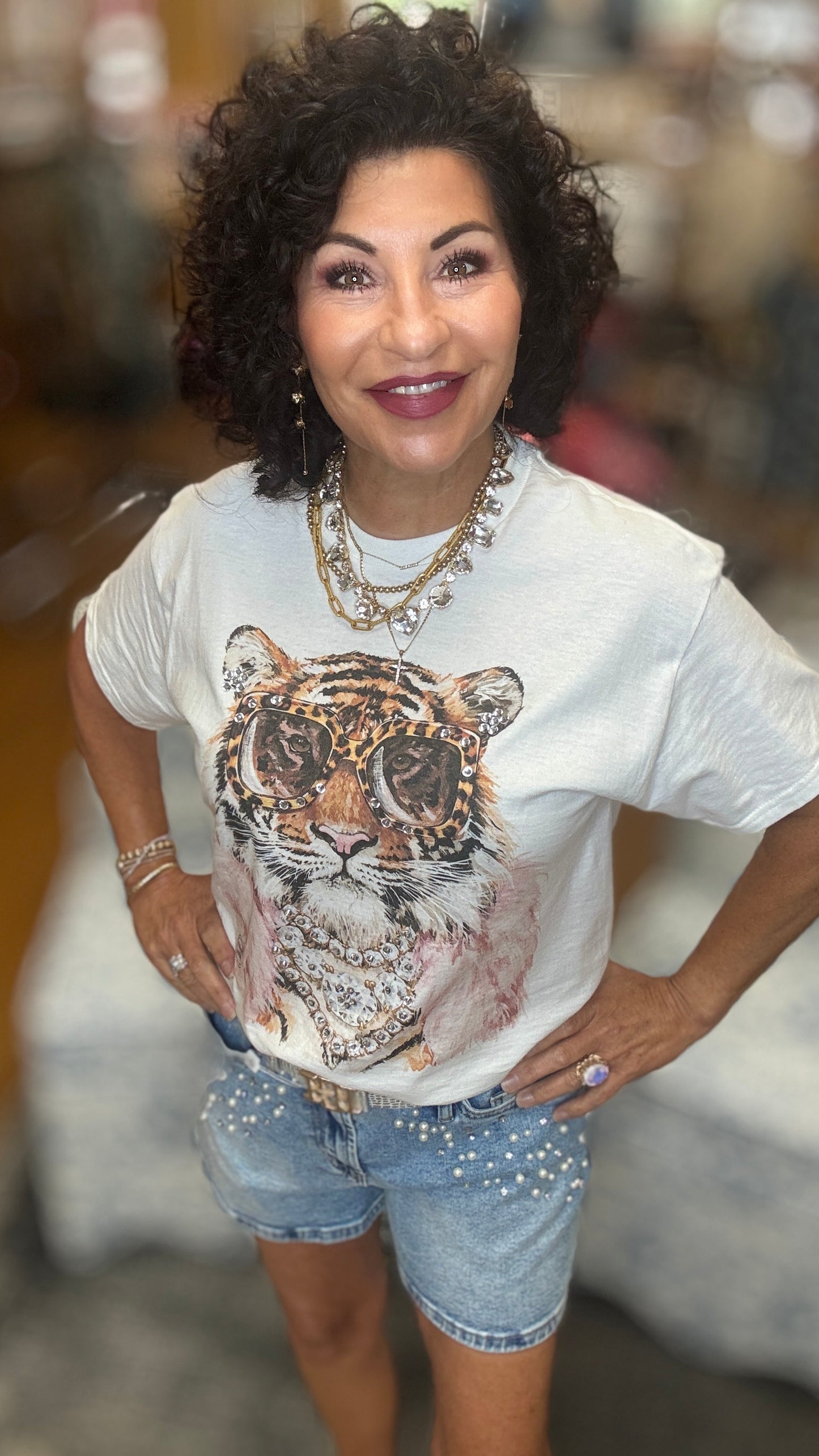 Pink Fur Bling Tiger Tee