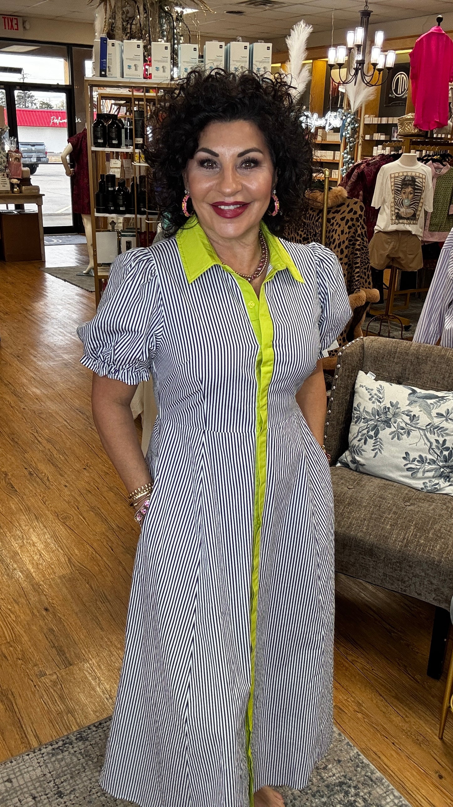 Short Sleeve Maxi Button Up w/Contrast Strip