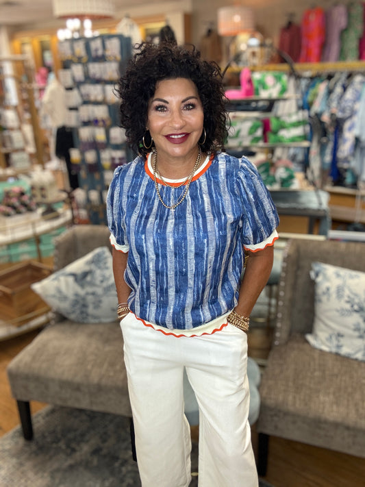 Linen flare pants with stretch-band waistline