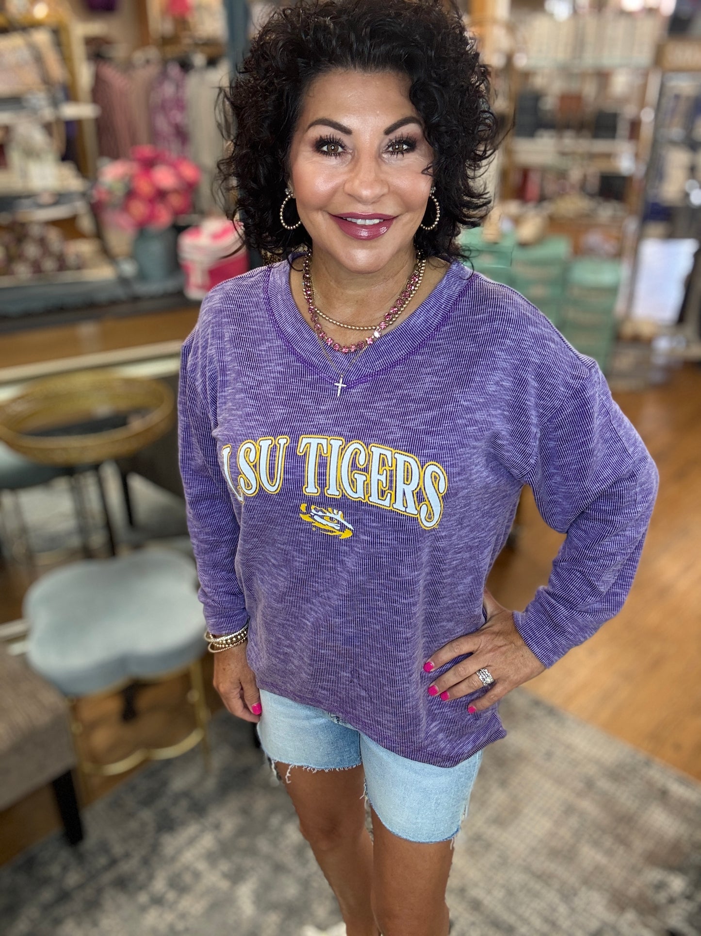 Rib Knit V-Neck LSU Tigers