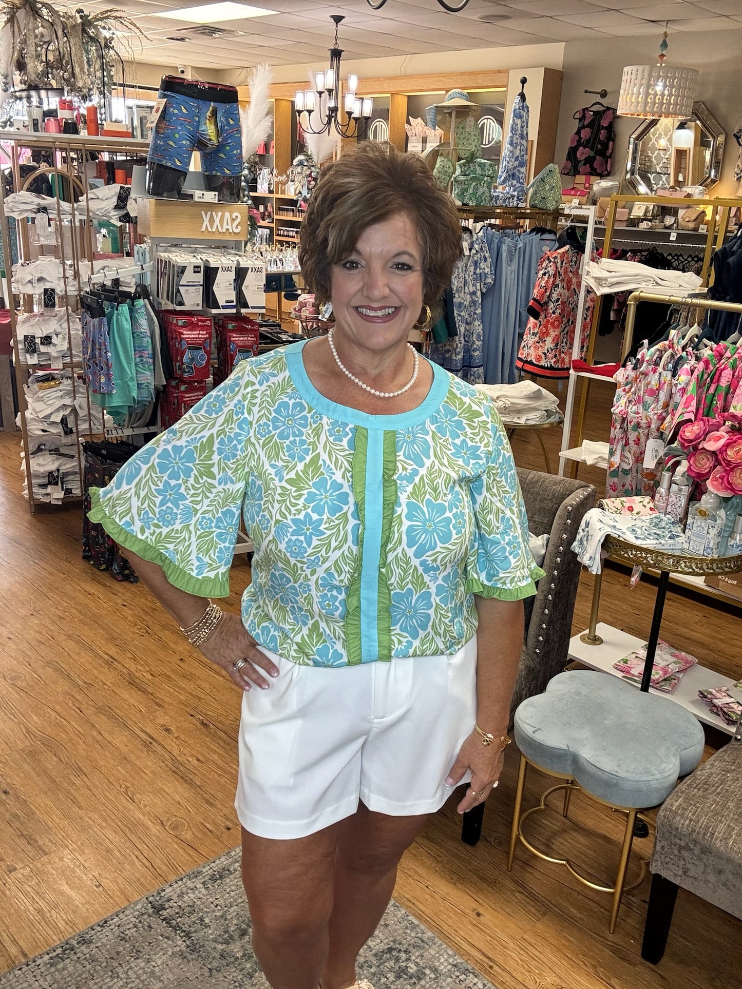 Floral Top w/Front Ruffle Detail