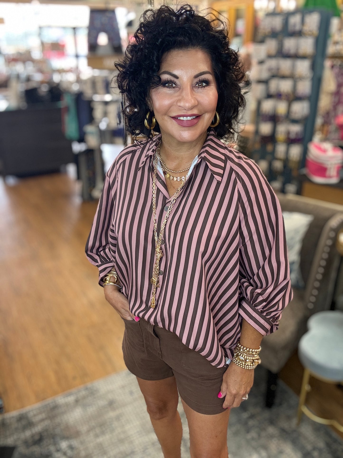 Button Front Kimono Sleeve Top