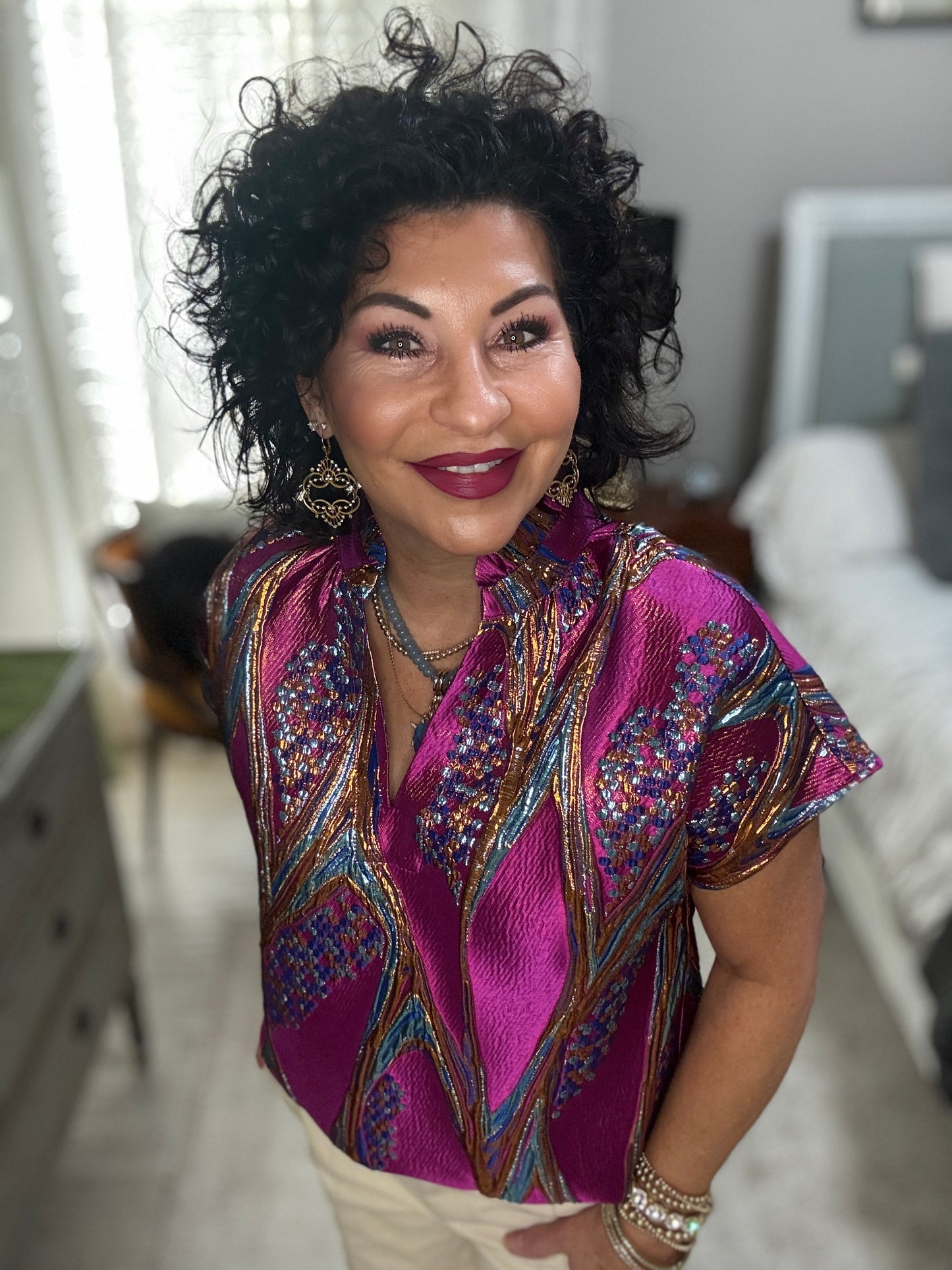 Short Sleeve Vibrant Pattern Top