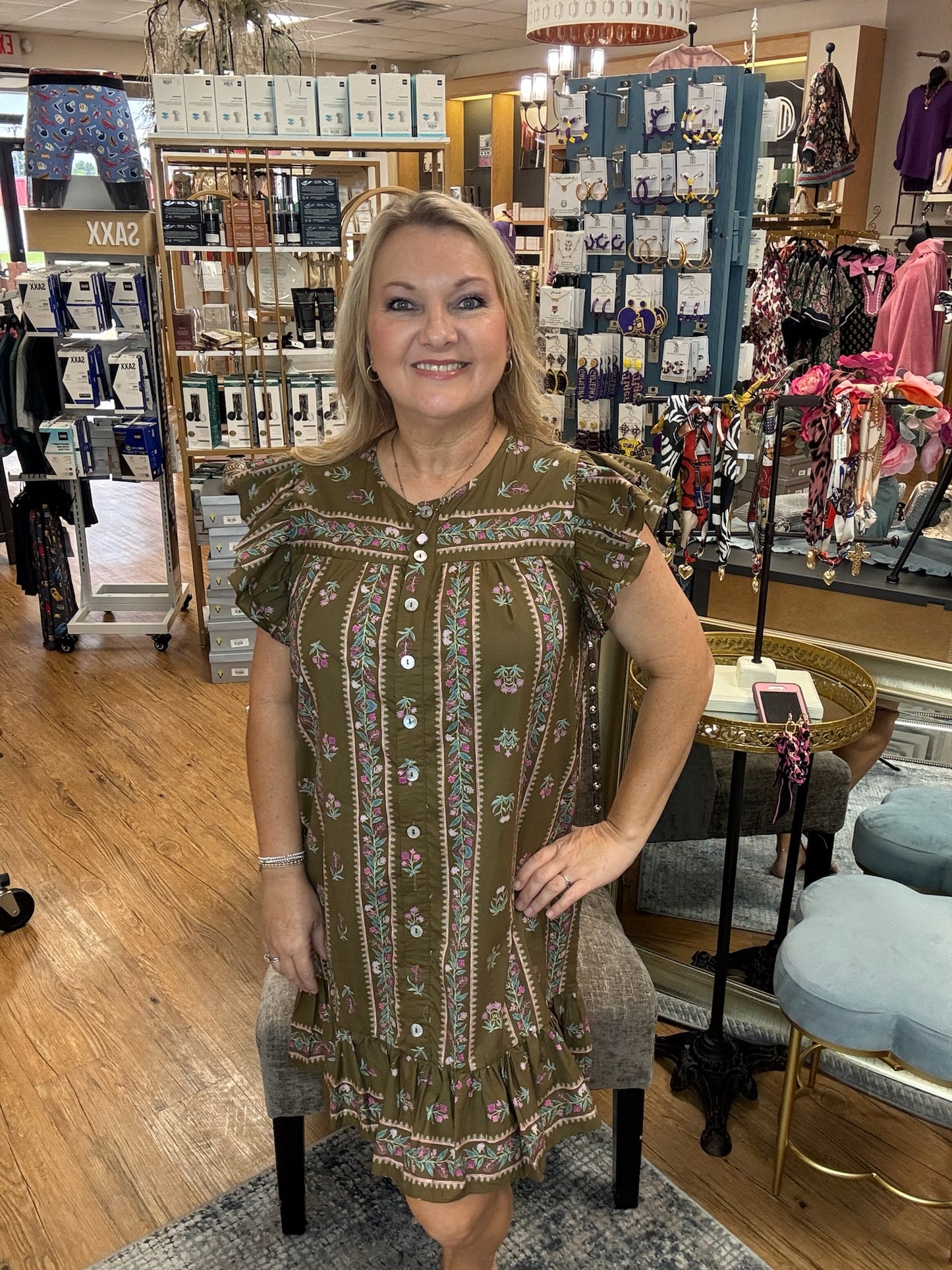 Floral Button Down Flutter Sleeve Dress