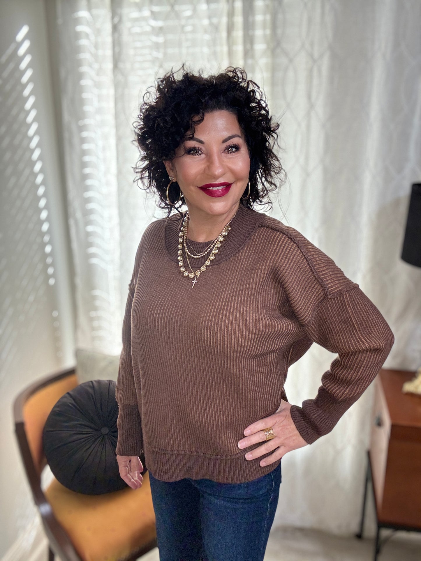 Exposed Seam Two Tone Sweater