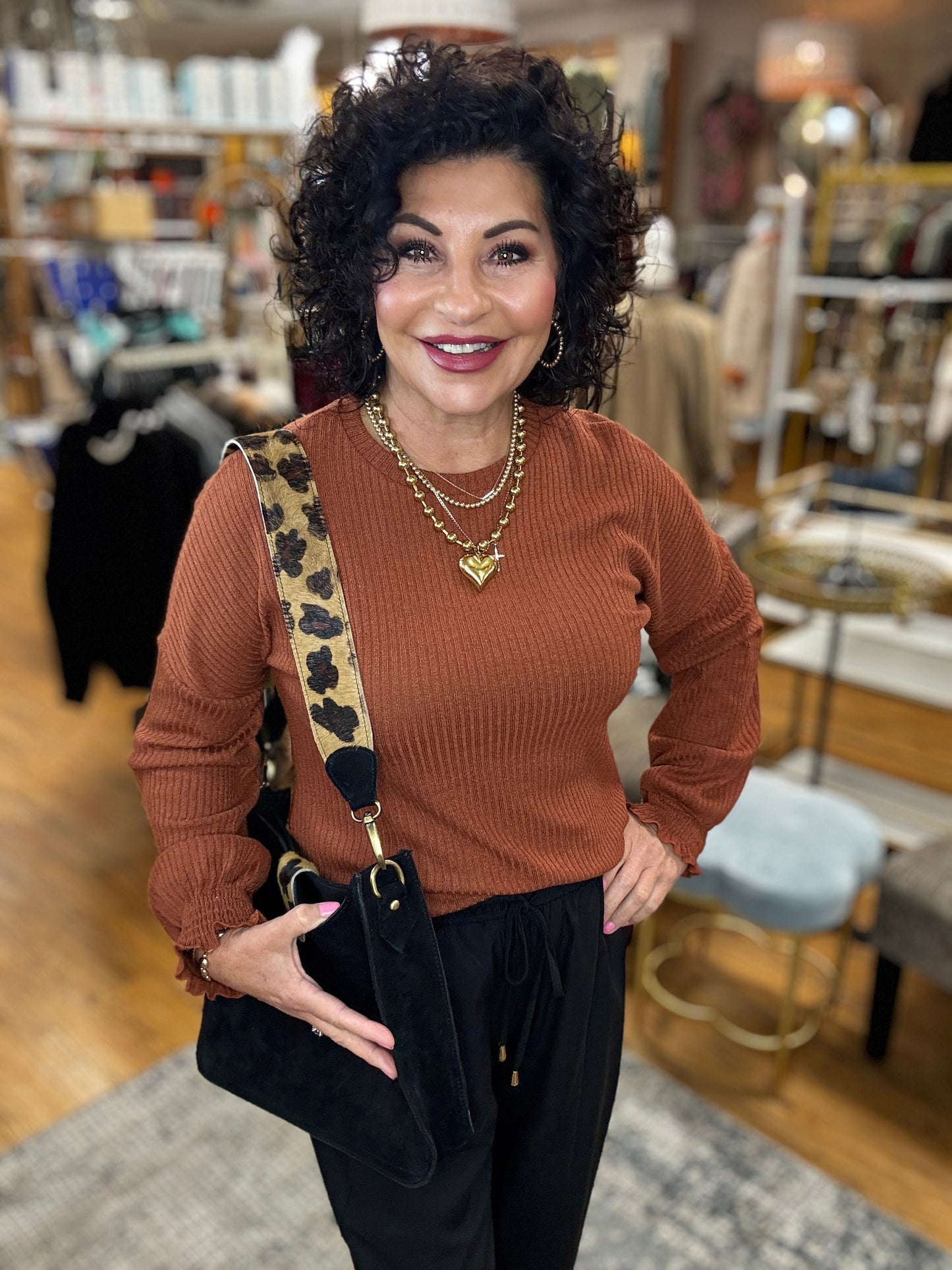 Crewneck Long Sleeve Ribbed Top