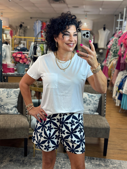 Embroidered Shorts W/Elastic back Band