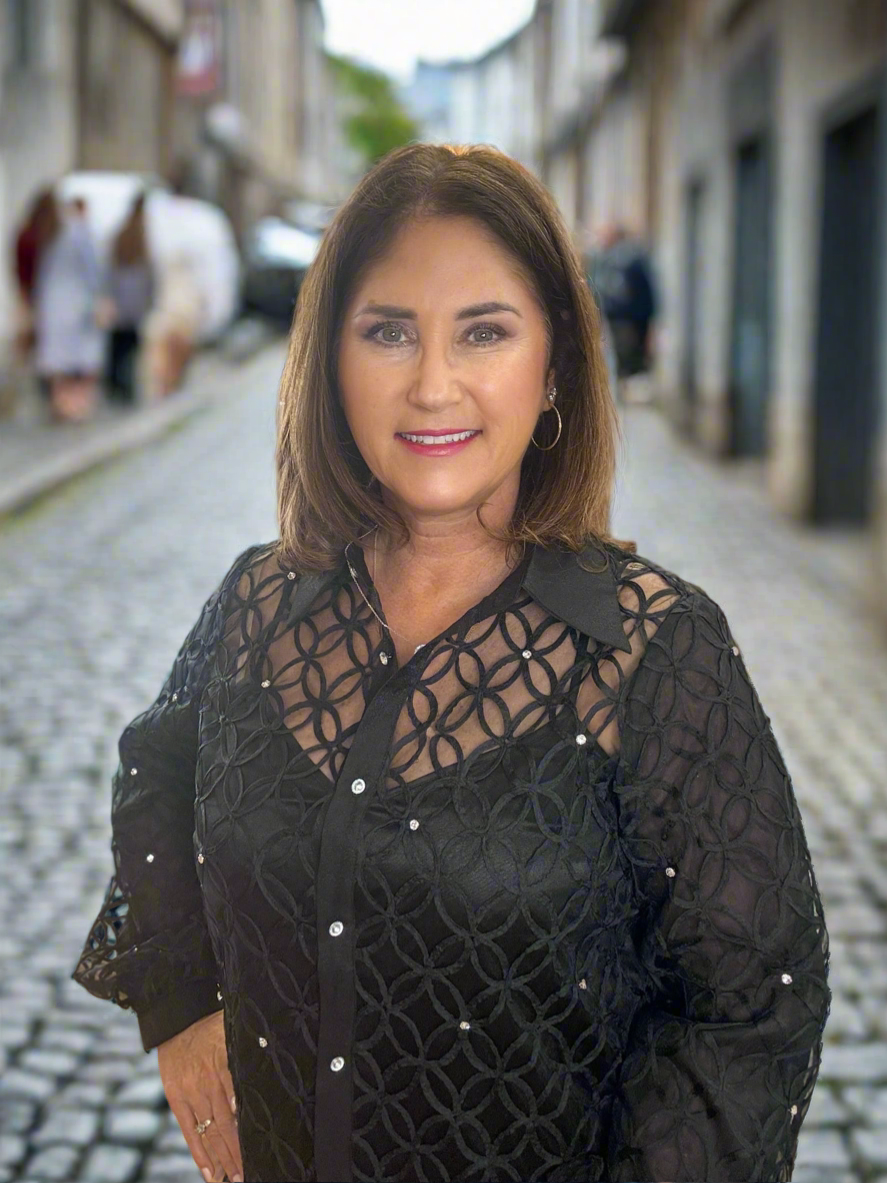 Long Sleeve Blouse with Rhinestone Embellishments