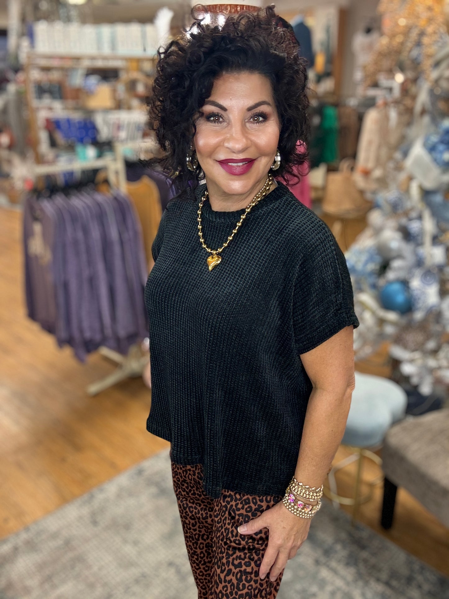 Chenille Waffle Short Sleeve Sweater