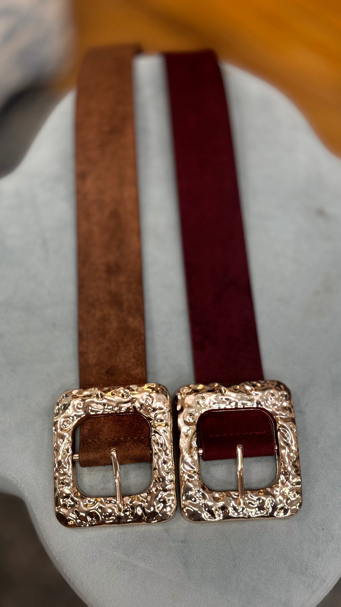 Large Gold Square Buckle w/Suede Belt