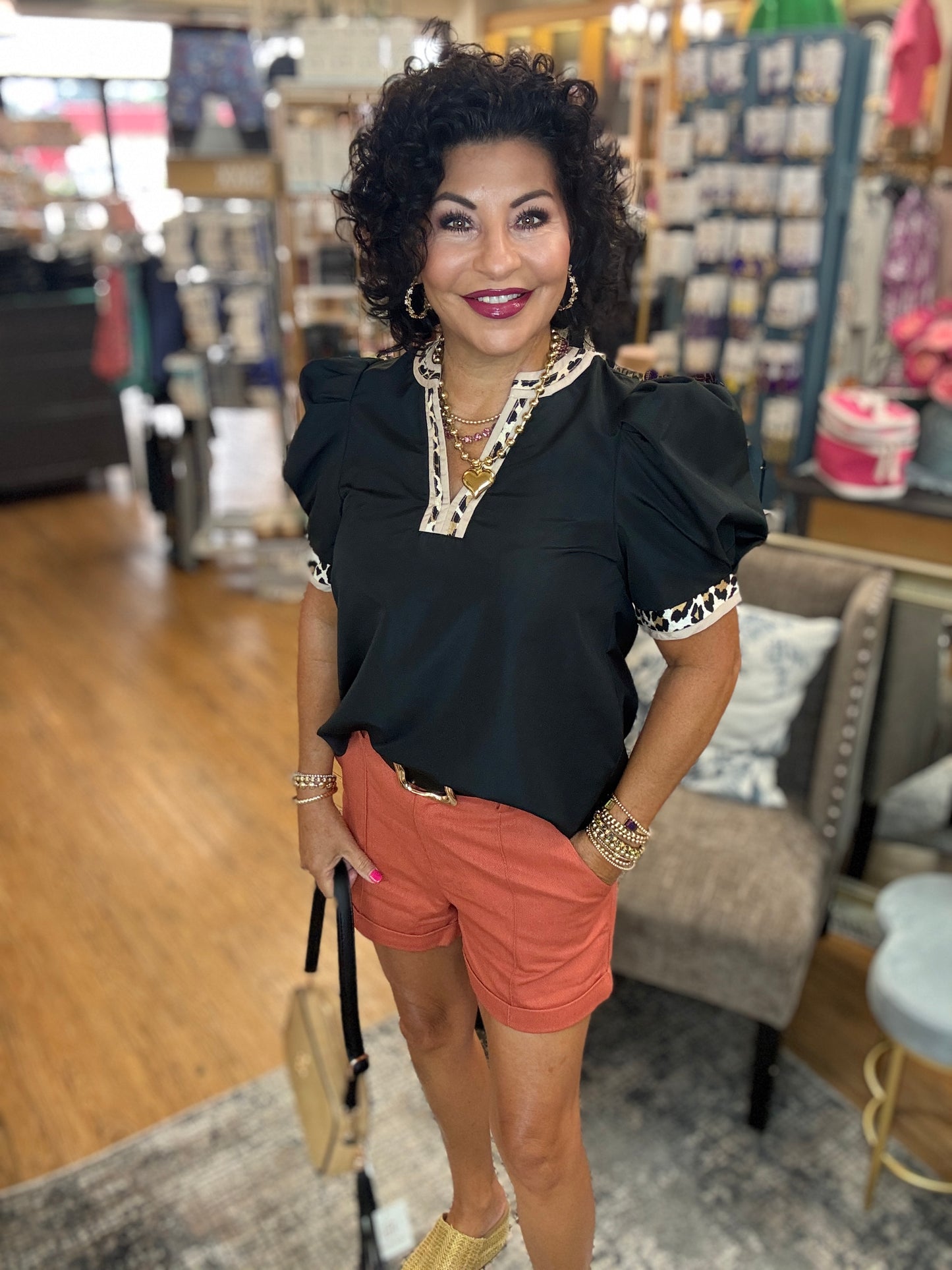 Solid pleated short voluminous sleeve pullover top