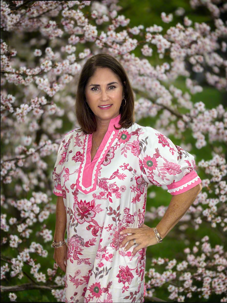 floral dress with ric rac trim