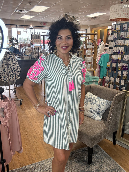 Striped with Floral Embroidery