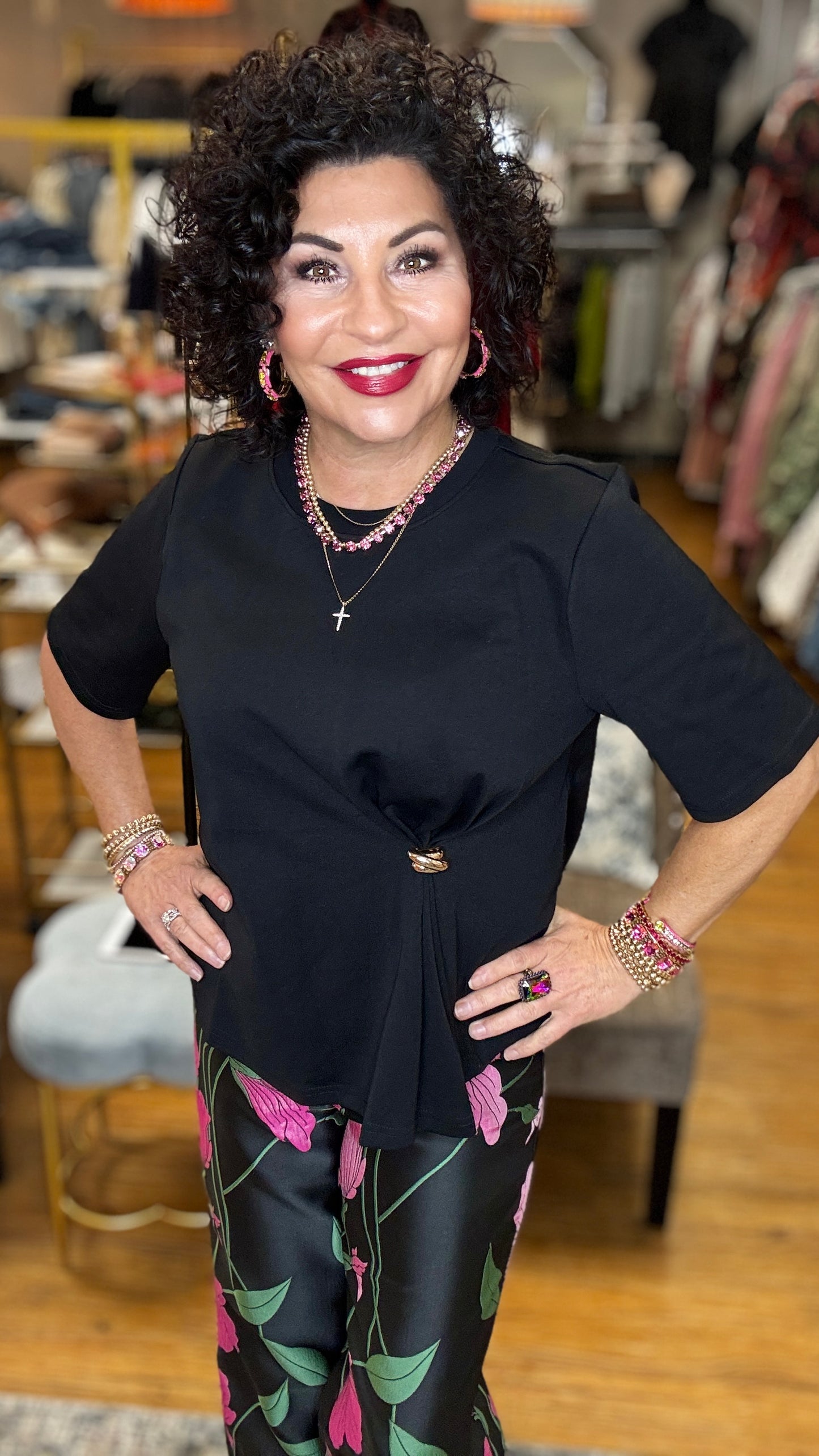 Short Sleeve Top w/Decorative Button Side