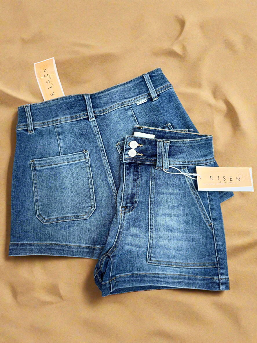 High Rise Patched Front Pocket Shorts