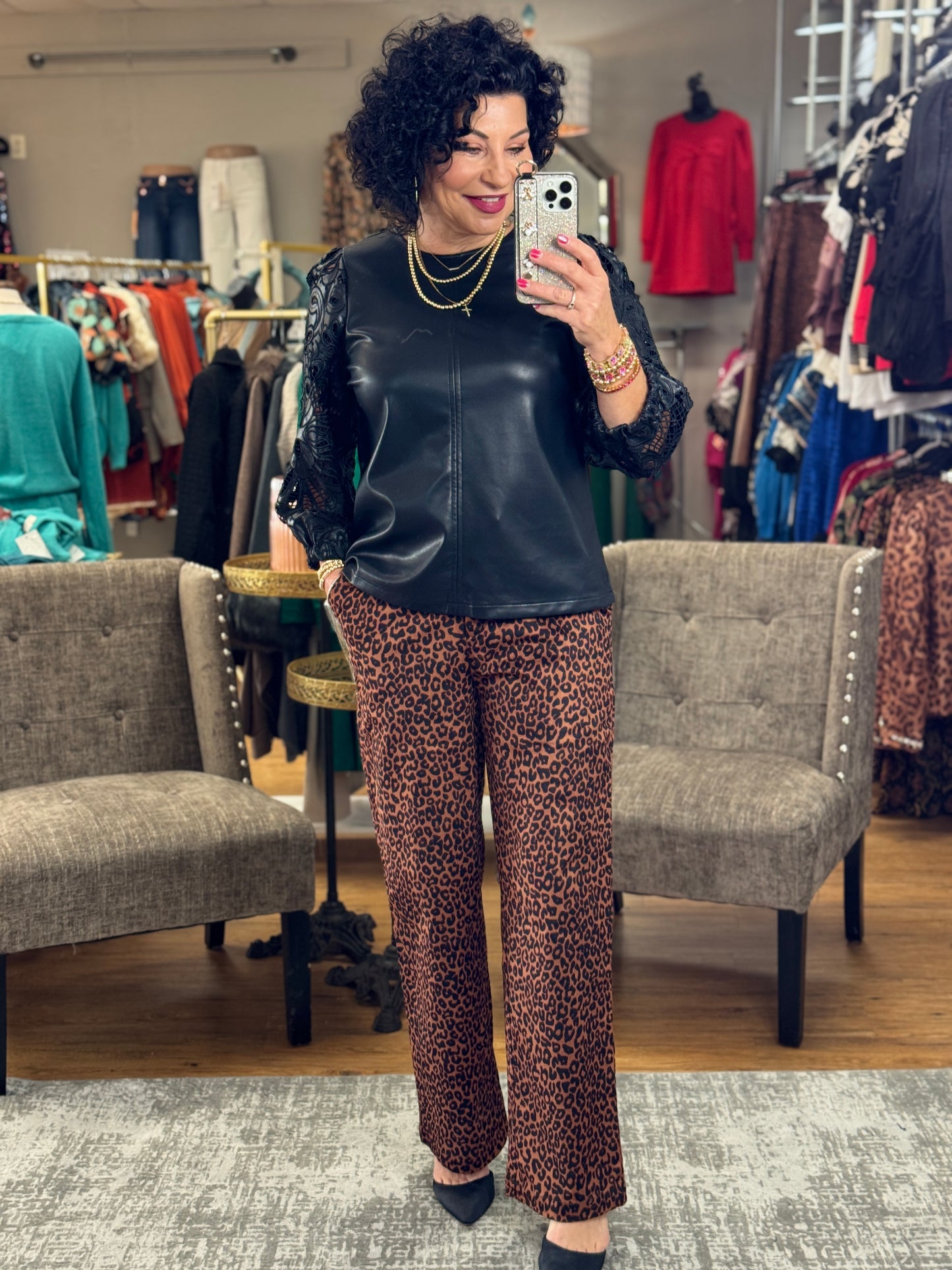 Leopard Print High Waist Flare Pants