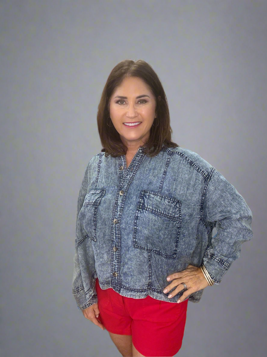 Denim Snow washed button down jacket