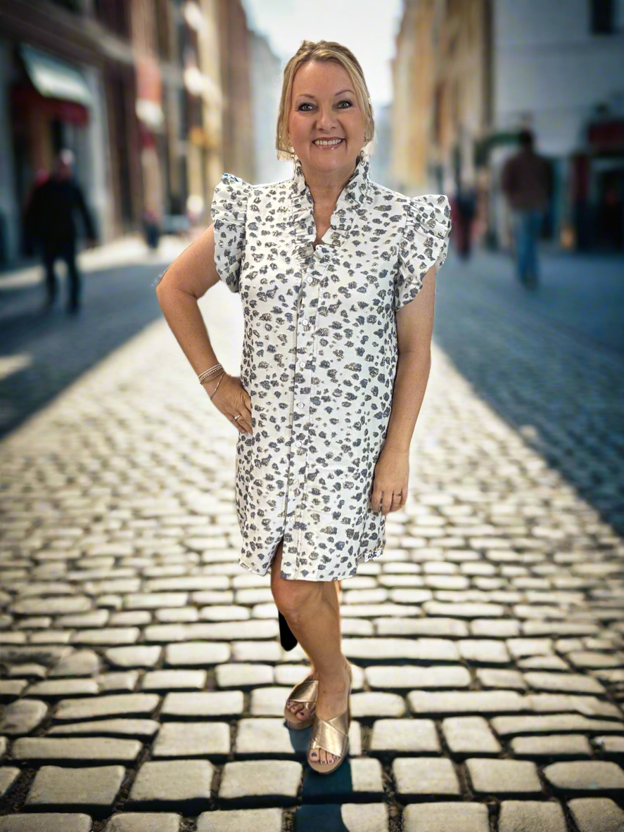 Metallic accented abstract dress