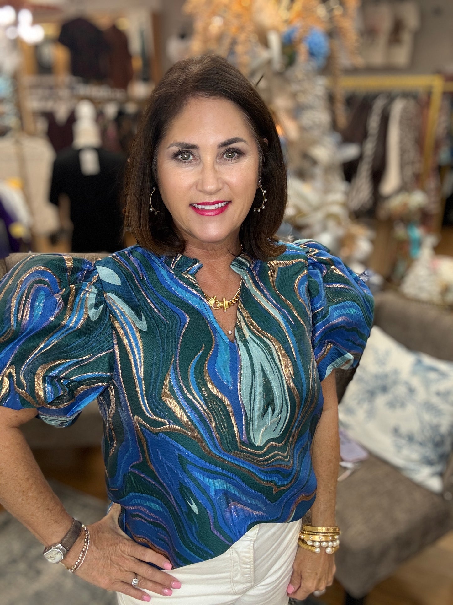 Shinny Top w/Puff Sleeve