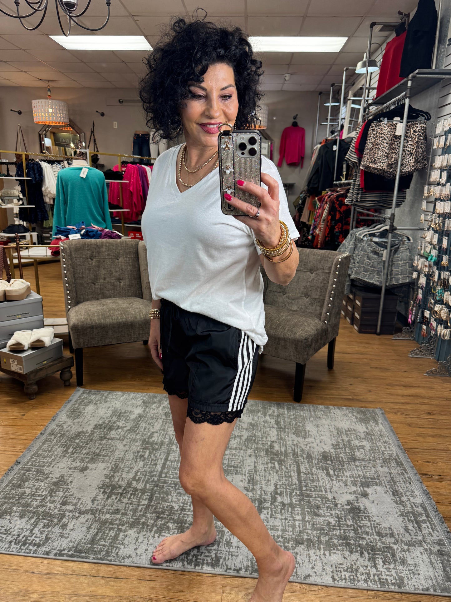 Lace Trim Stripe Side Track Shorts