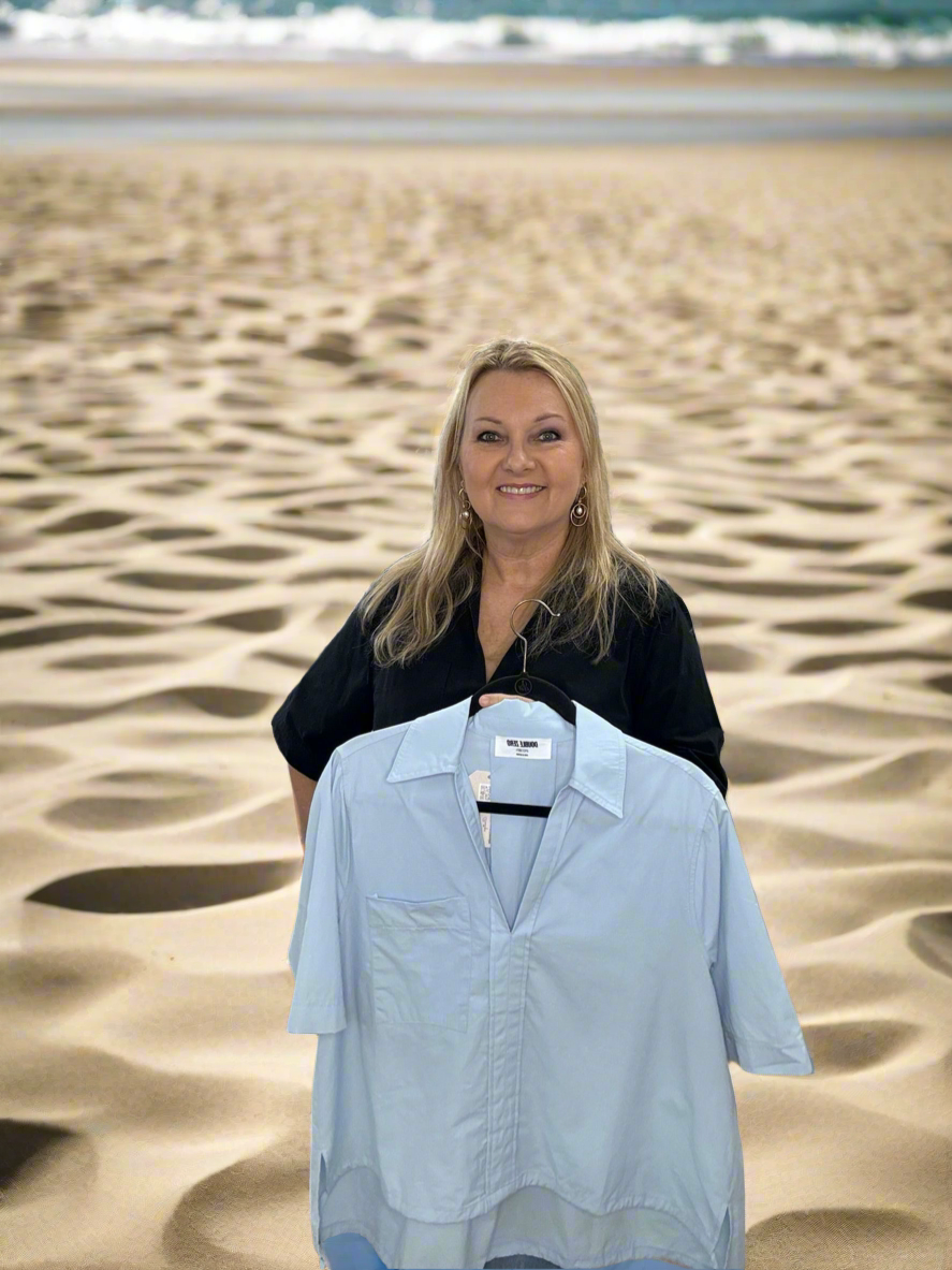 Button Up Shirt W/Drawstring Details