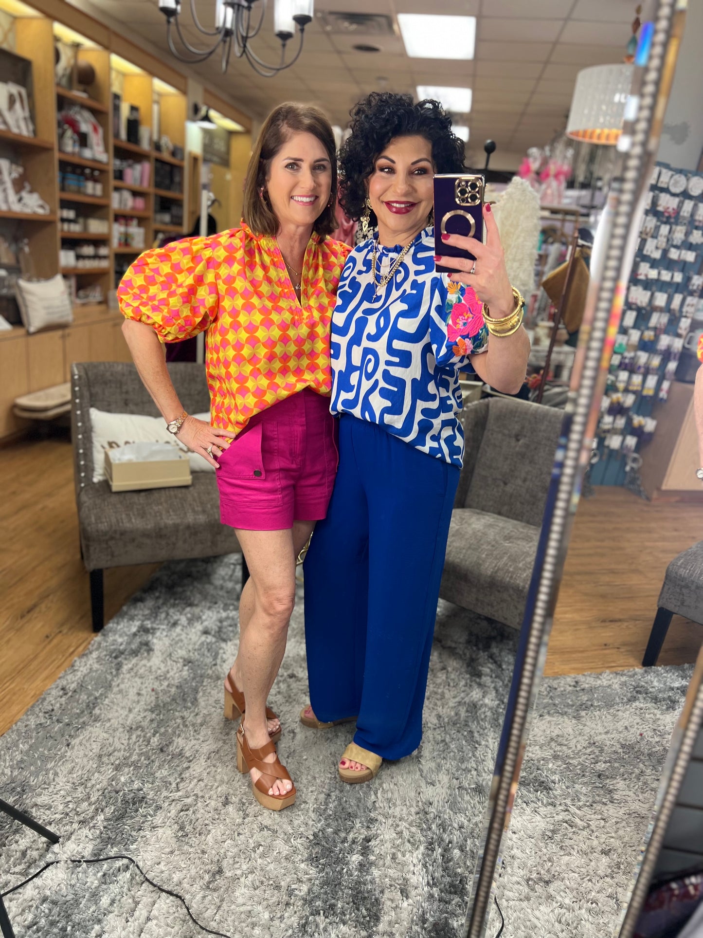 Geo Pattered Puff Sleeve Top