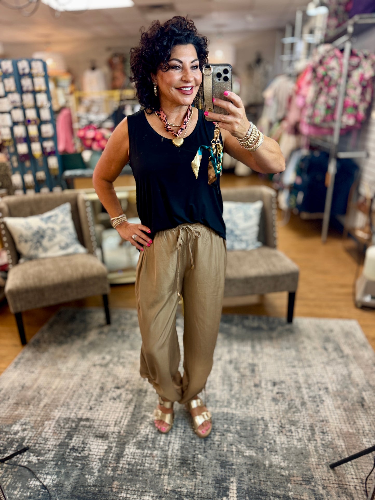 Drapey Twill Adjustable Scrunch Elastic Waist Pants