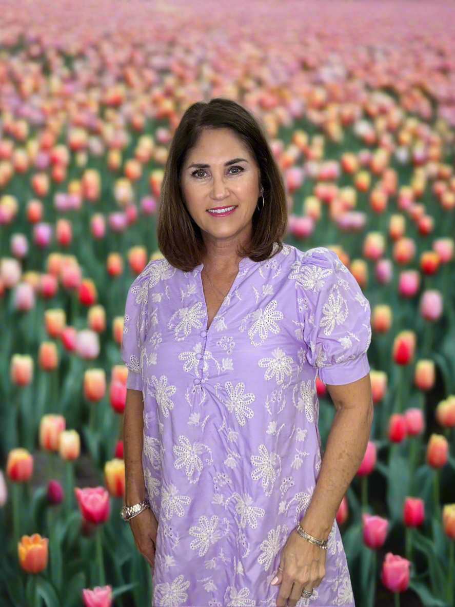 Eyelet scalloped belted dress