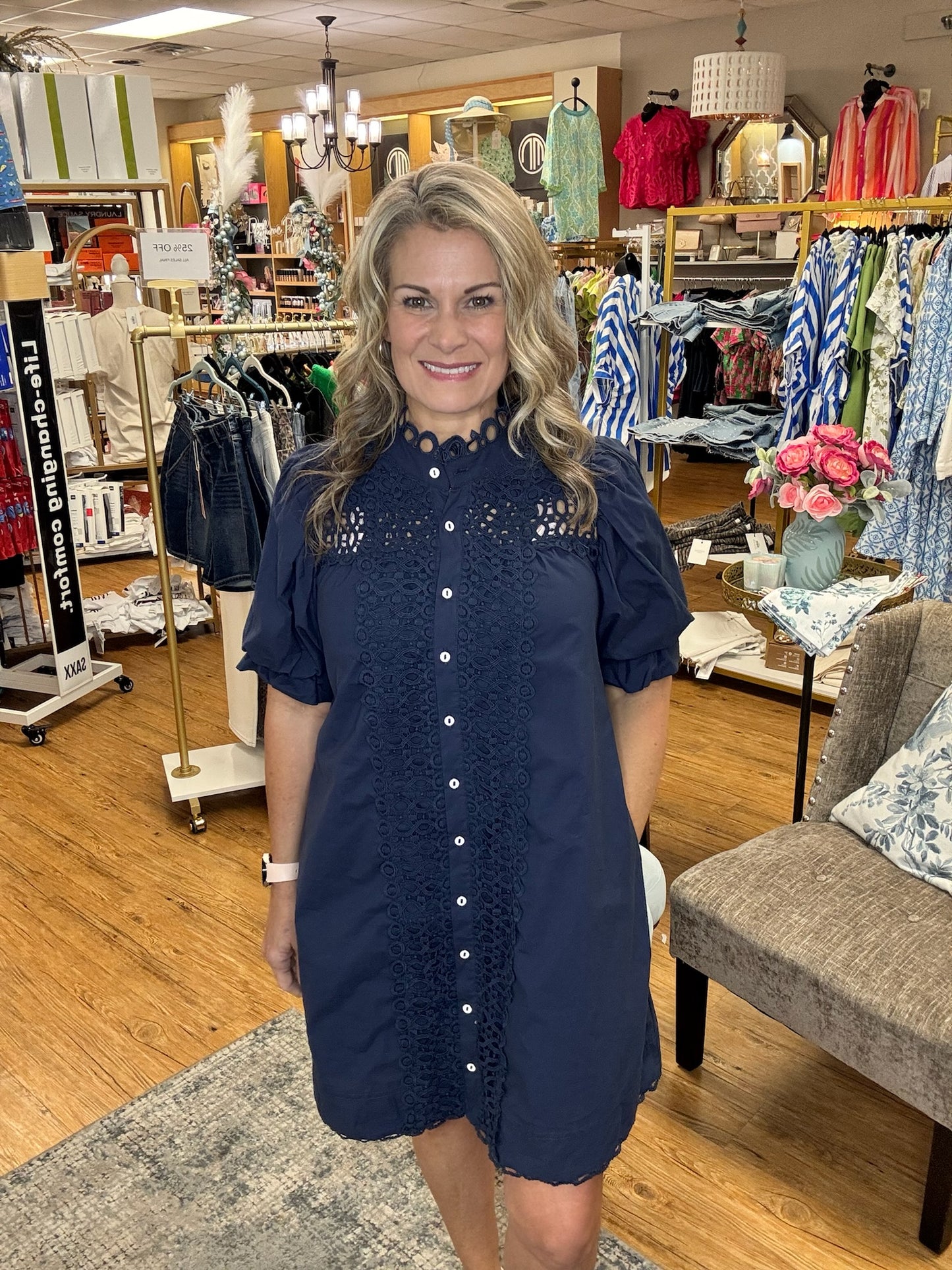 Trim Detail Button Down Dress