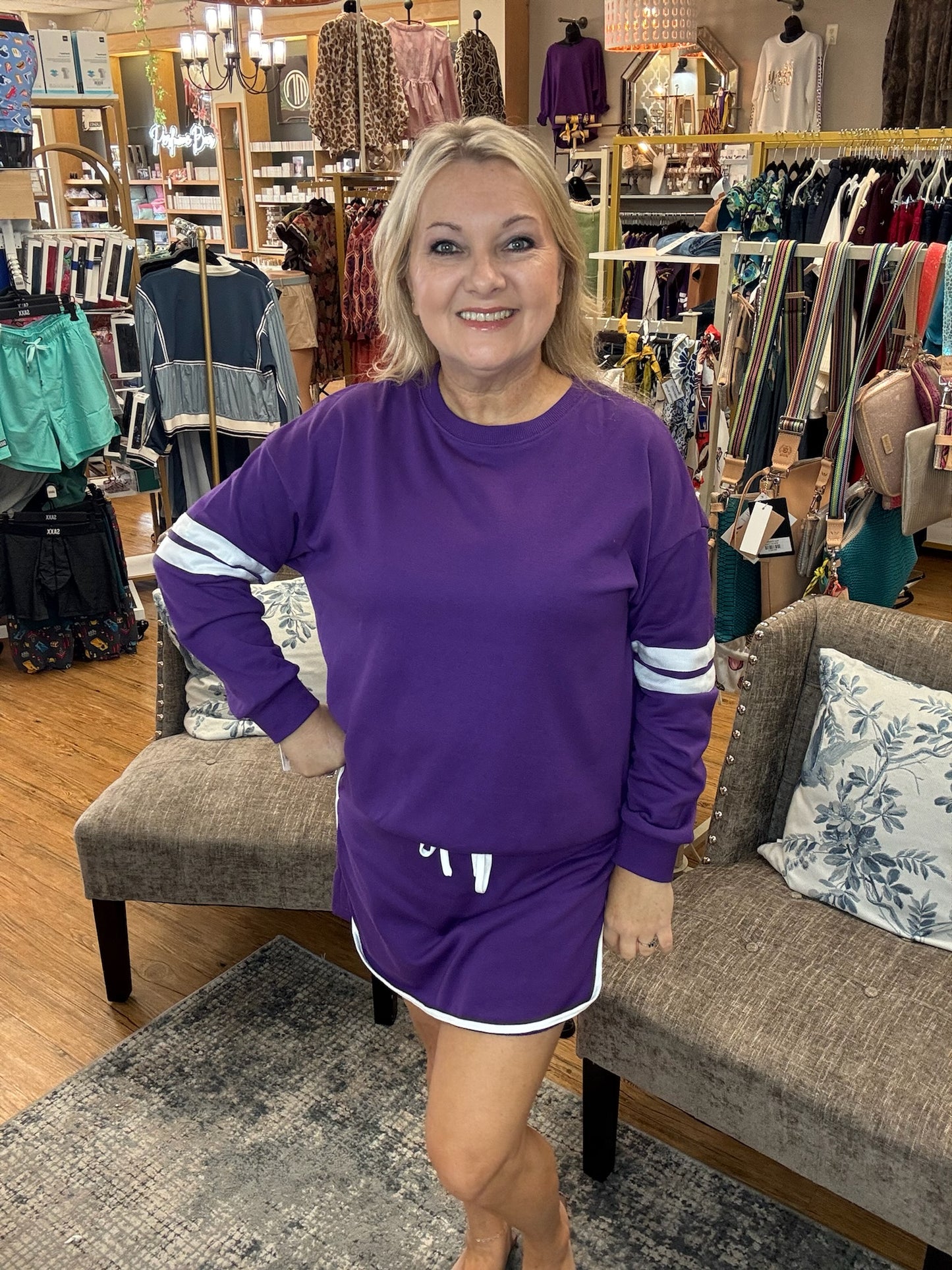 Varsity Stripe Long Sleeve Skort Set