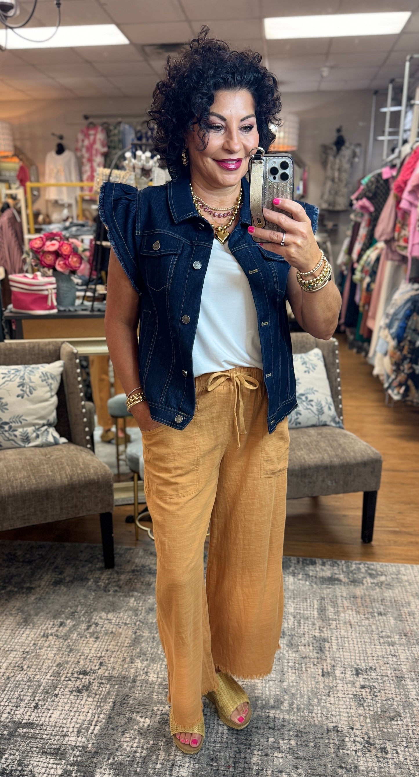 Frayed Hem Detail Long Pants w/front Pocket