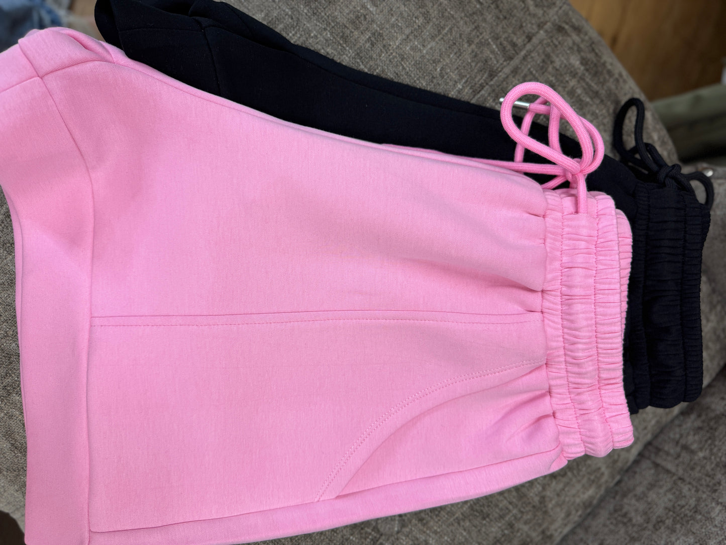 Textured high-waisted Shorts featuring elastic waistband. Pockets