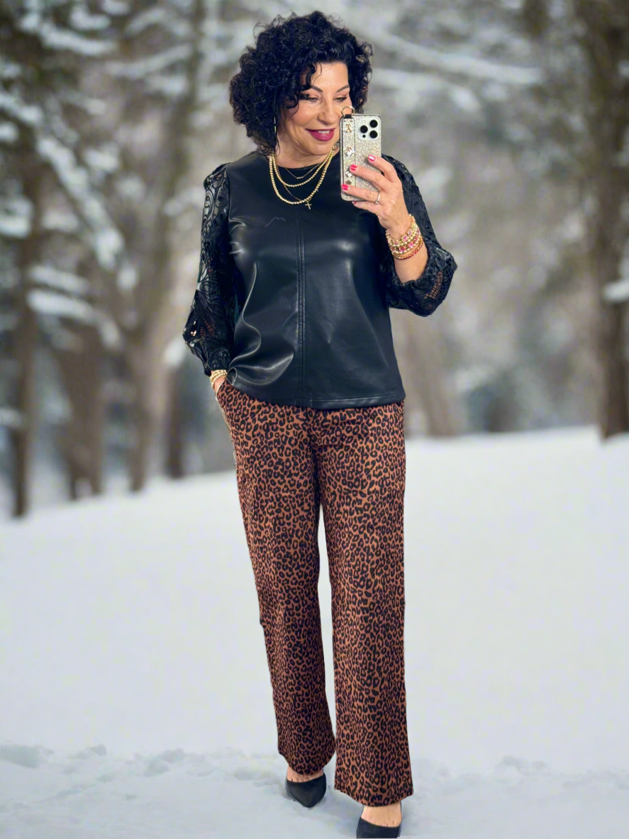 Leopard Print High Waist Flare Pants