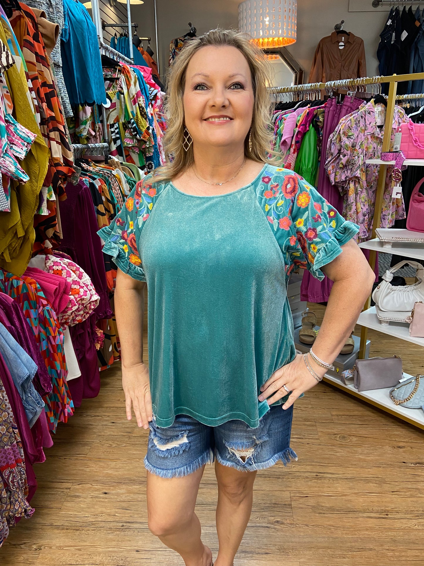 Velvet top with Embroidered Sleeves