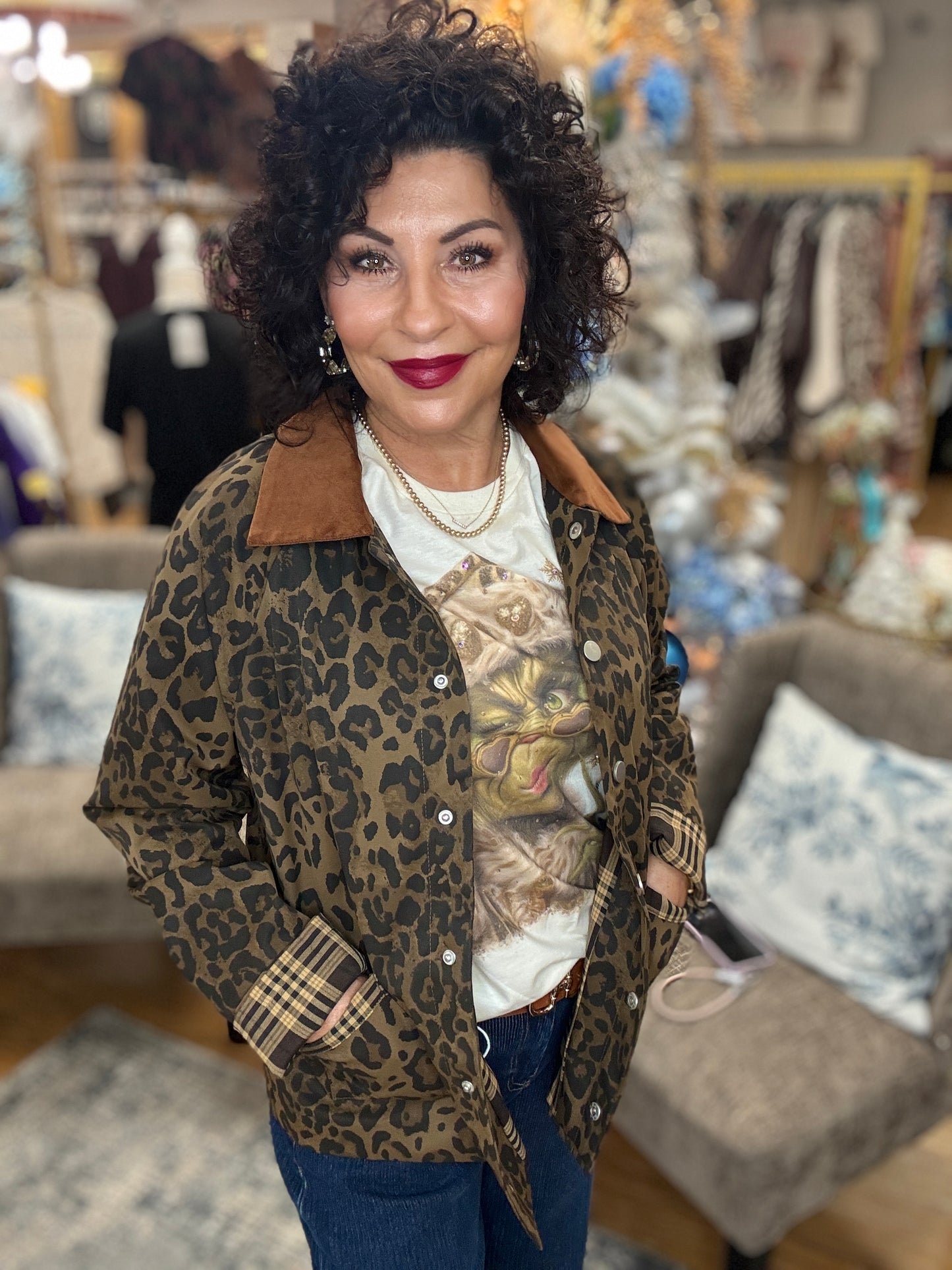 Animal Print Jacket w/Plaid inside