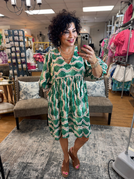 V-Neck Mini Dress W/ric-rac trim