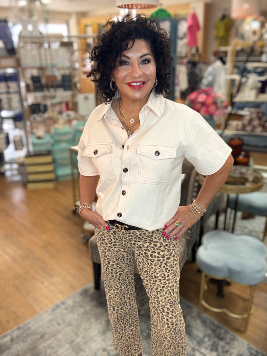 Leopard Mid Rise Ankle straight Jean