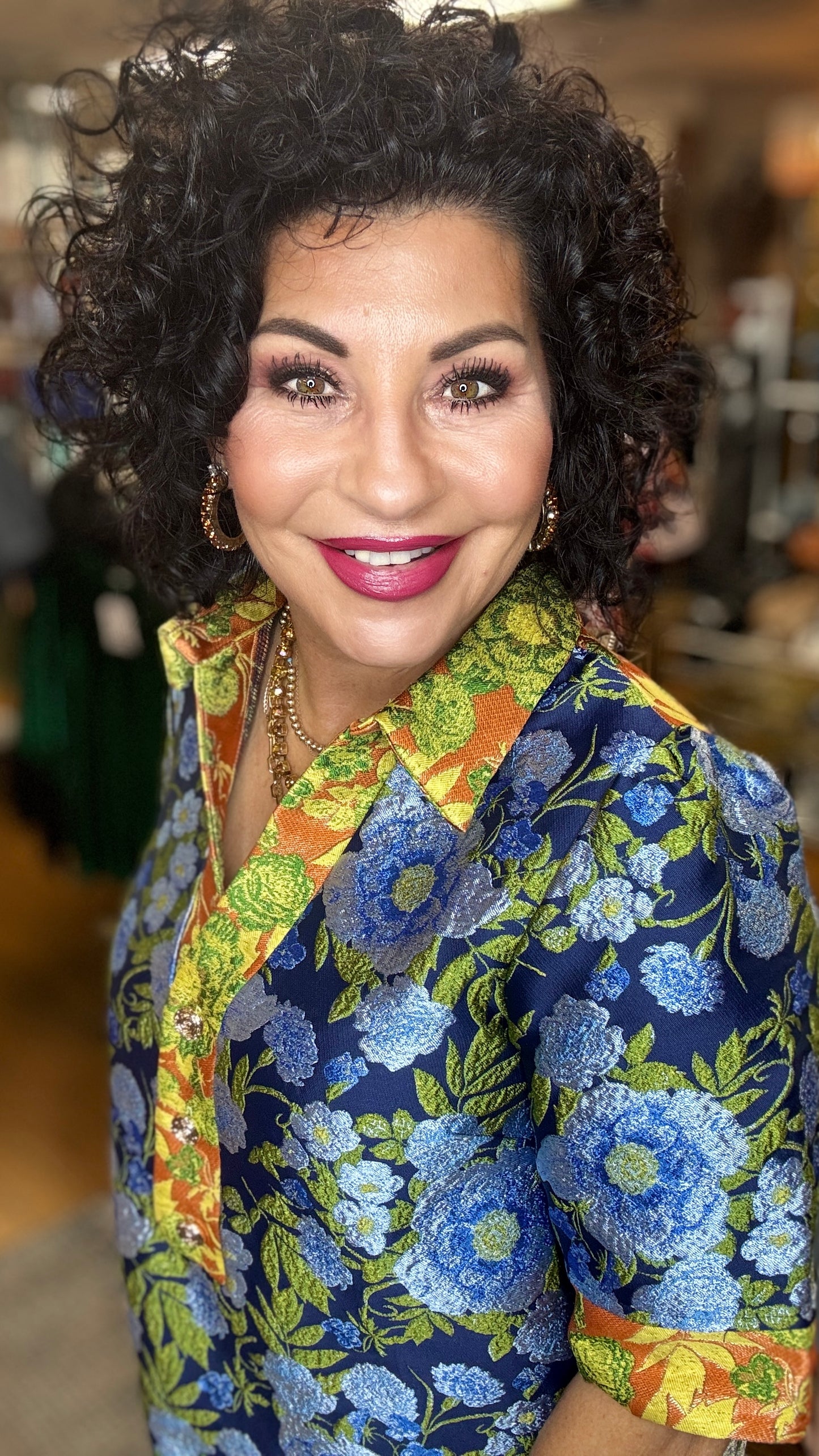 Collared V-Neck Half Button Jacquard Dress