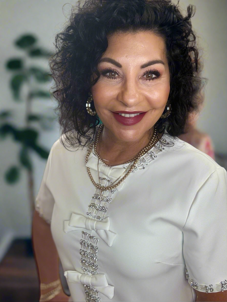 Beaded and Crystal Embellished Bow Trim Mini Dress