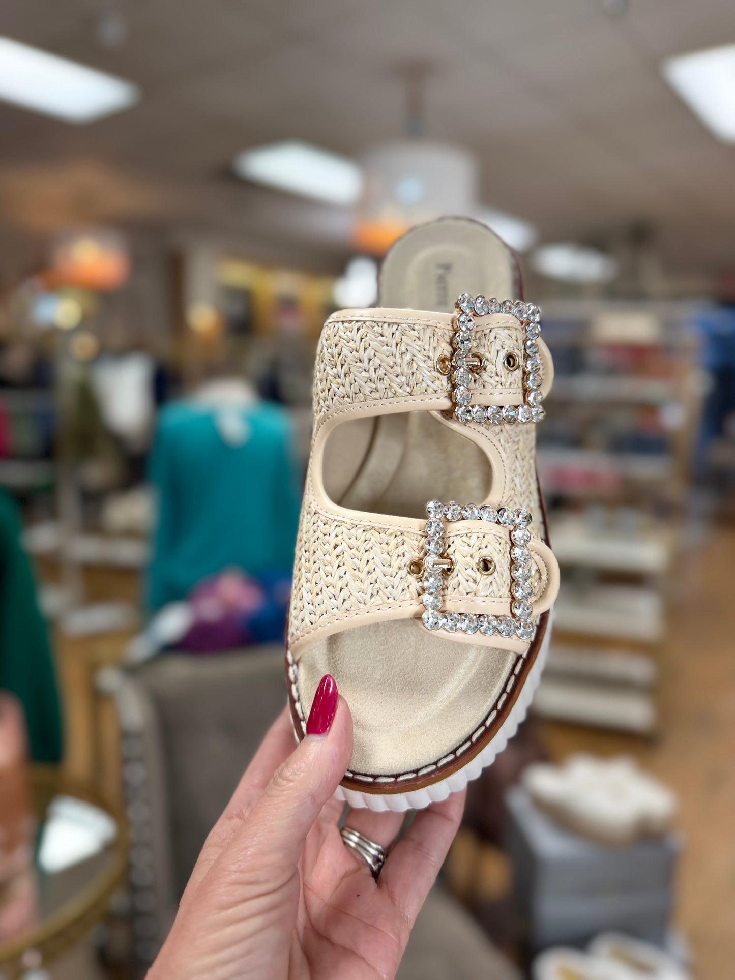 Raffia Sandle w/Rhinestone Bucket Detail