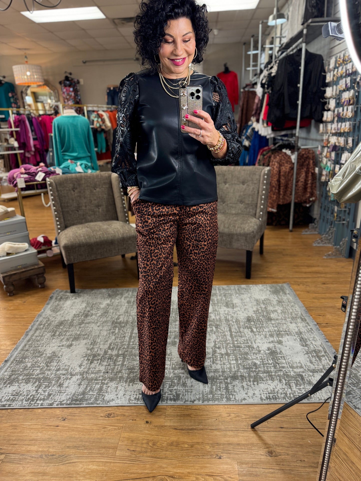 Leopard Print High Waist Flare Pants