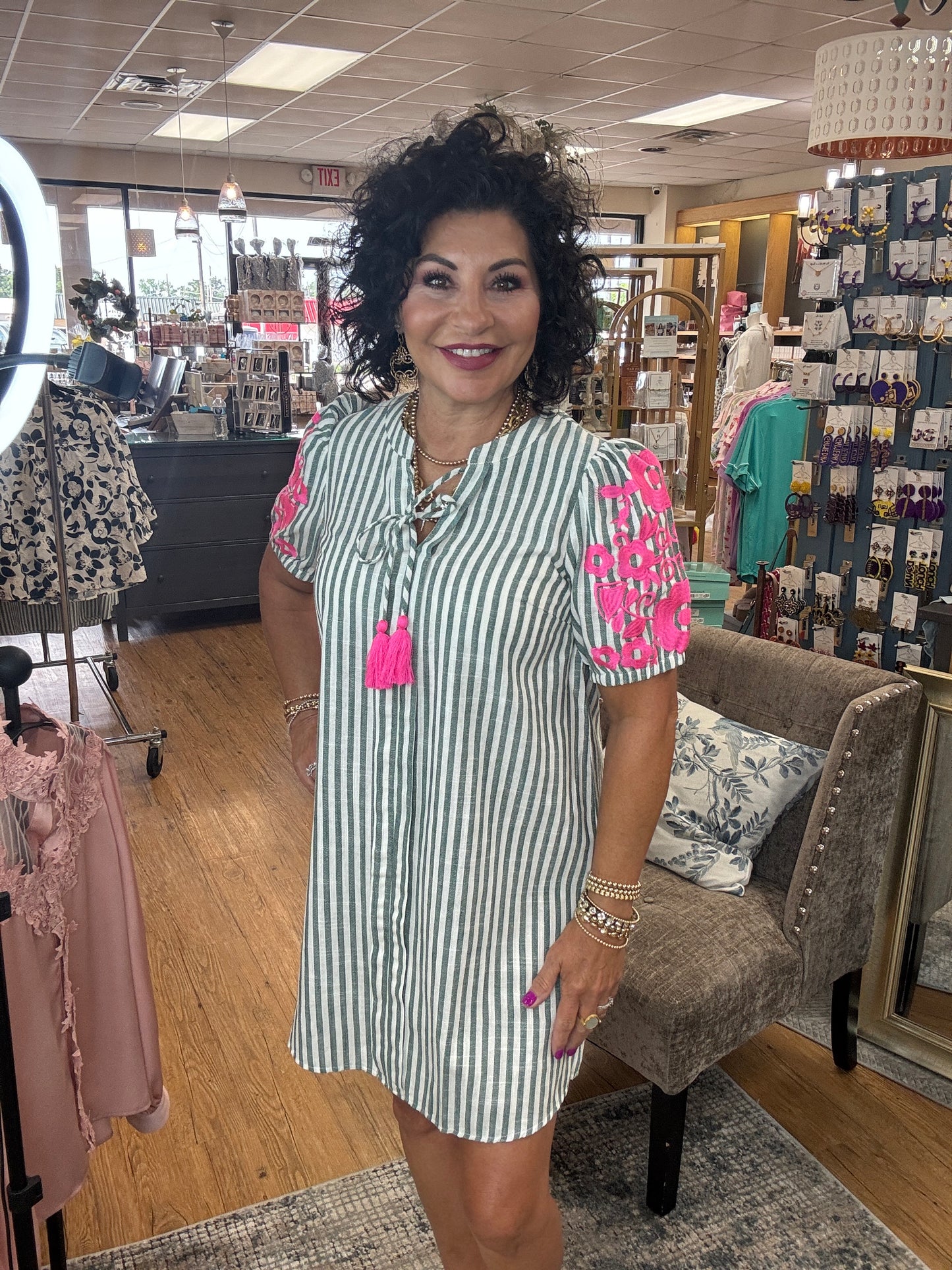Striped with Floral Embroidery