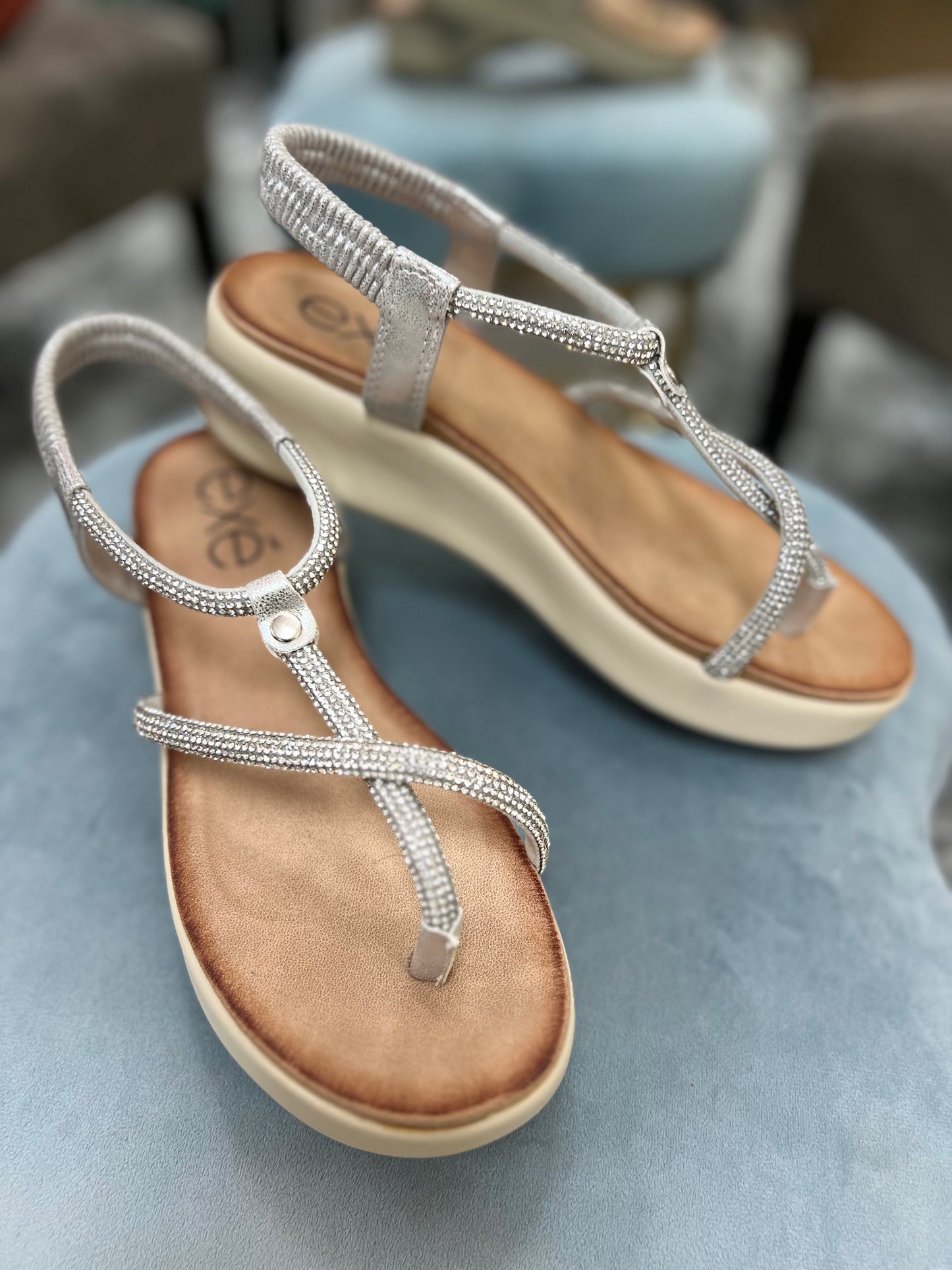 Sparkle Silver Sandals w/Elastic Strapl