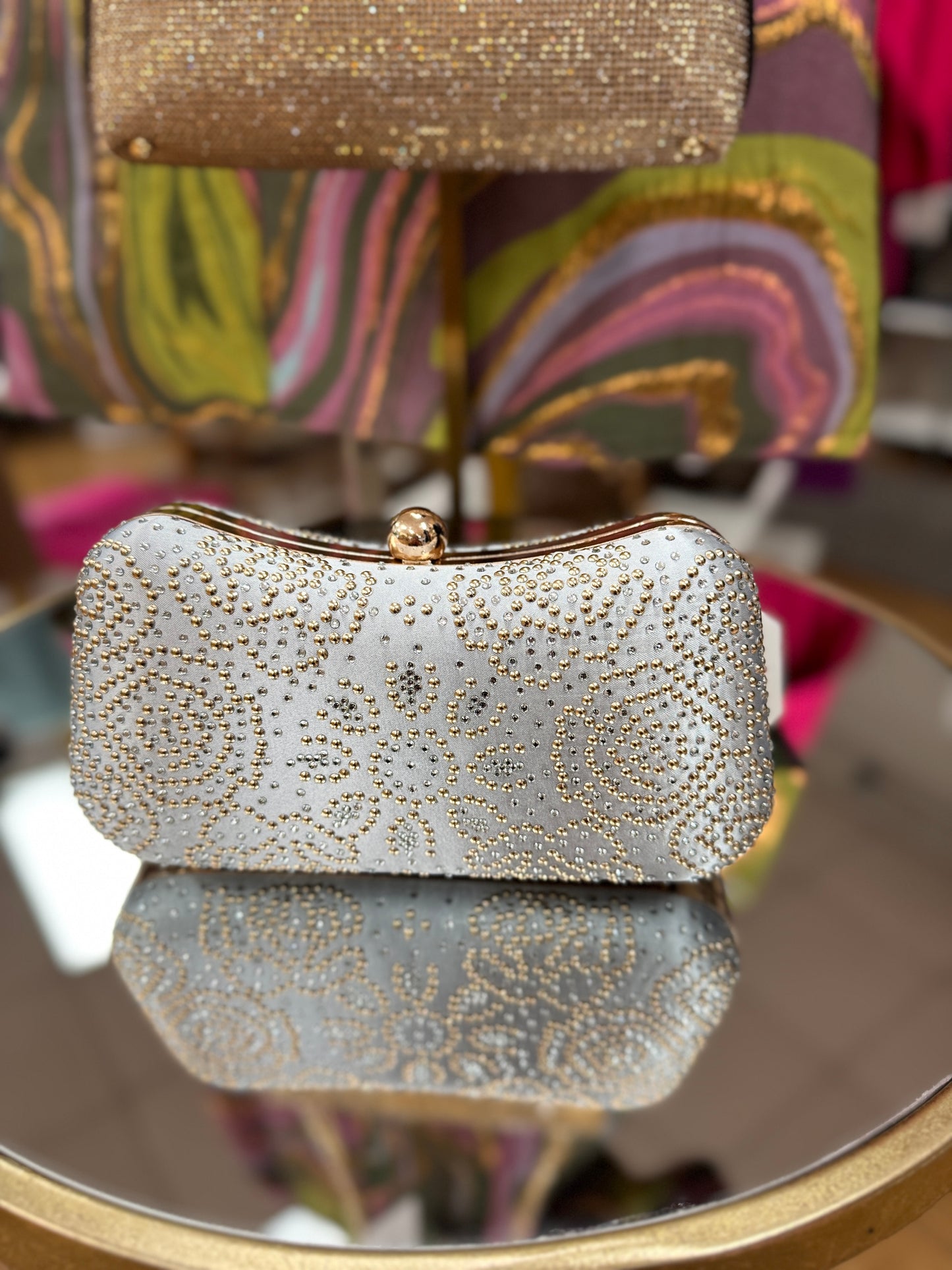 Silver w/ Gold Stud Clutch