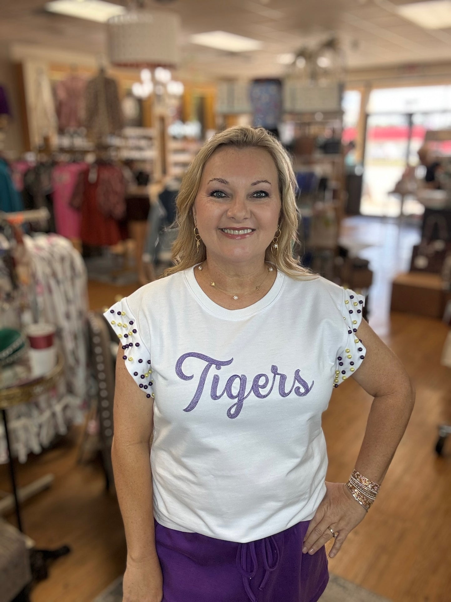 Tiger Pearl Flutter Sleeve Top
