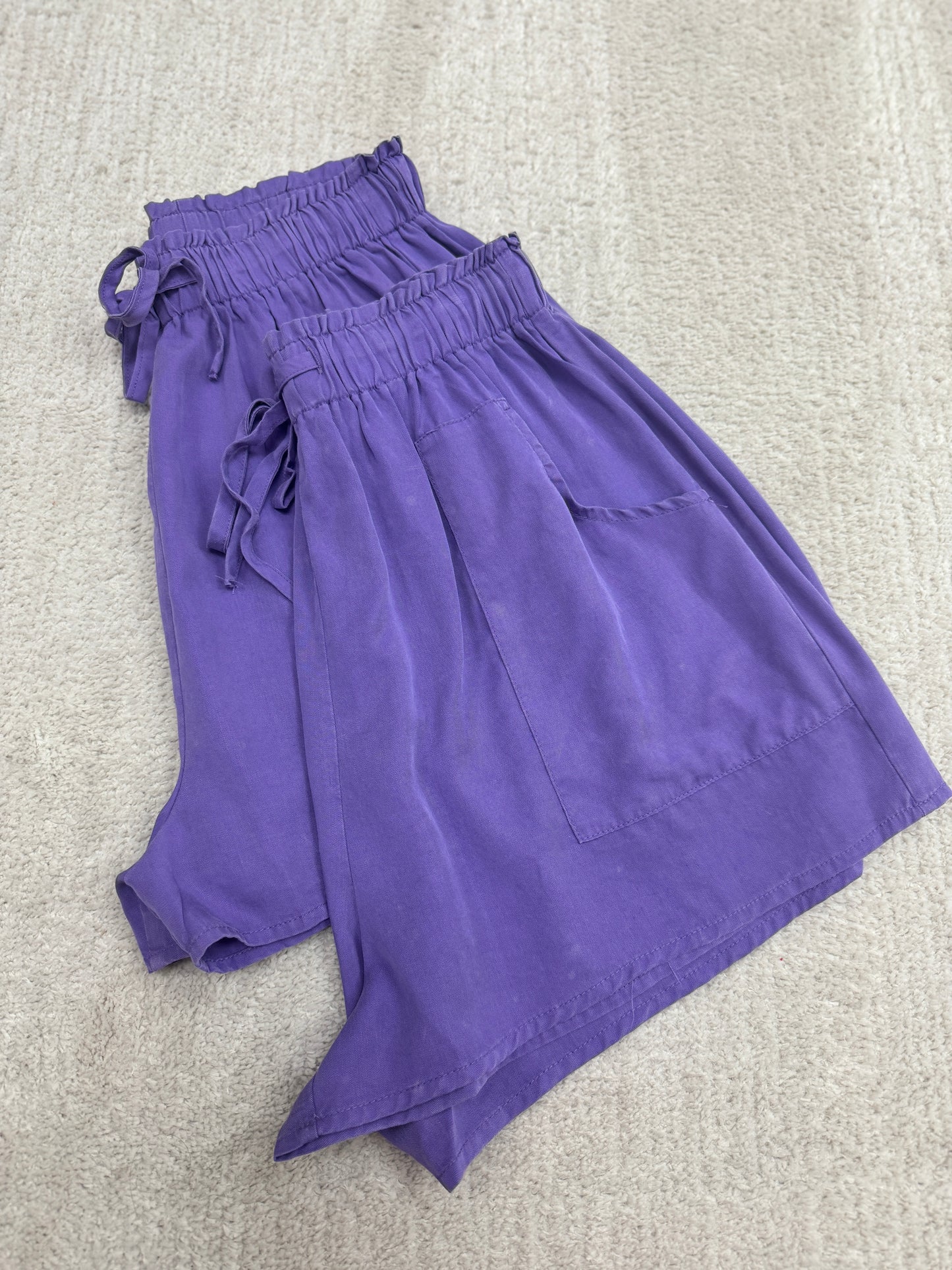 Washed Tencel Shorts W/Elastic Waist and Pockets