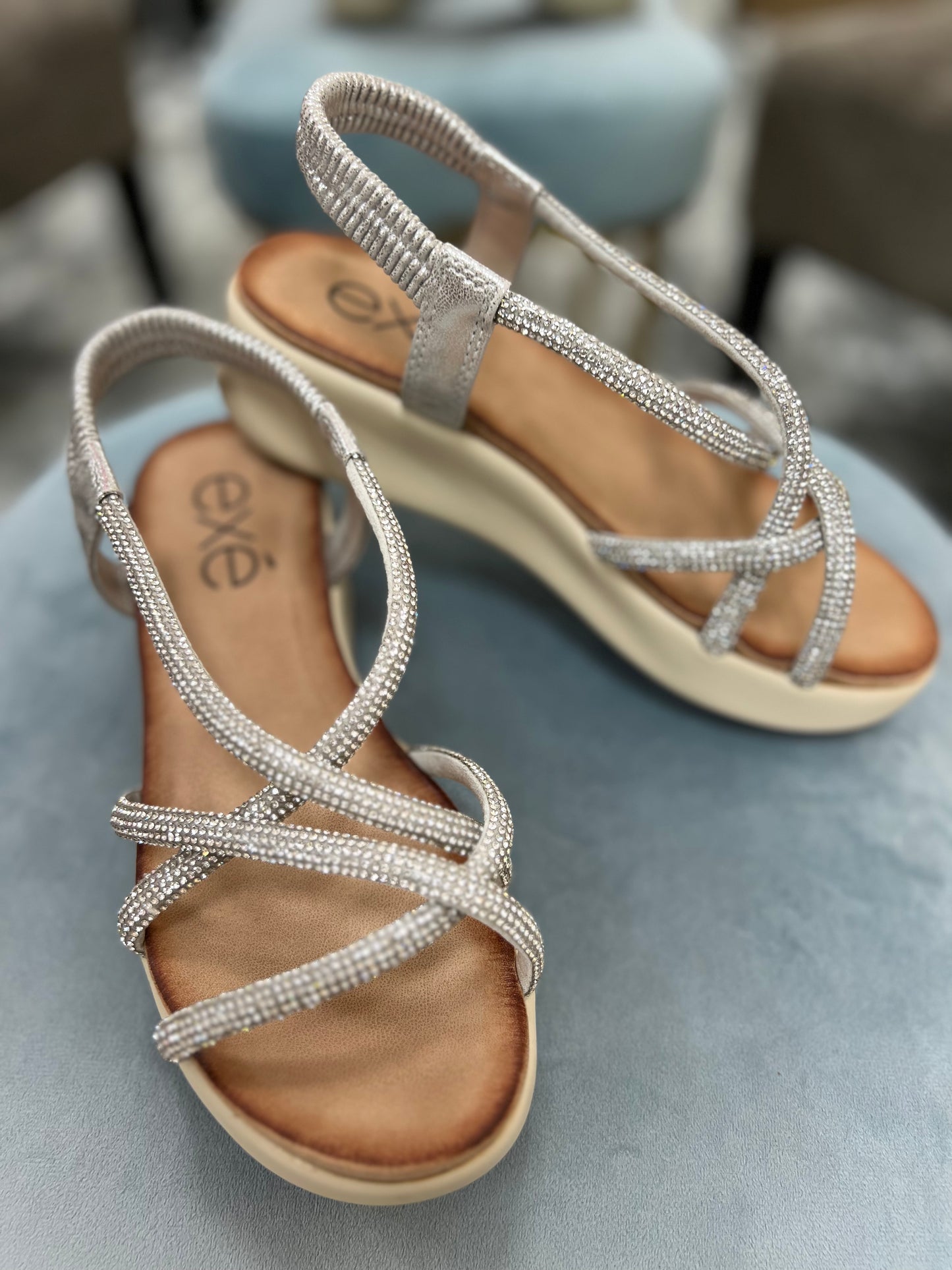 Sparkle Silver Sandals w/Elastic Strapl