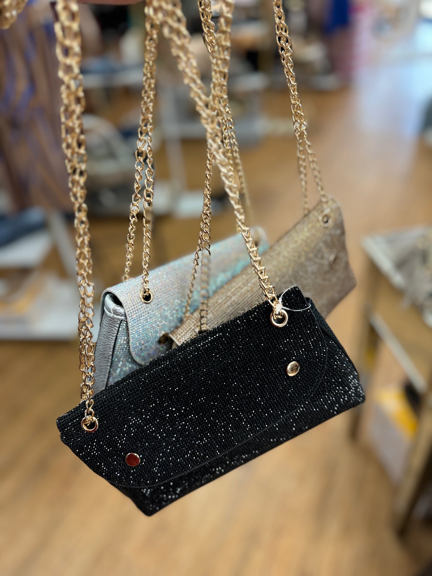 Crystal Evening Bag w/Gold Chain Strap
